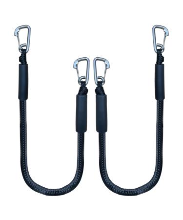 Bungee Dock Line Double Clips Heavy Duty 316 Stainless Steel Clips Boat Ropes Mooring Ropefor for Boats PWC Built in Snubber Kayak Watercraft SeaDoo Jet Ski Pontoon Canoe Power Boat  2-Pack Black
