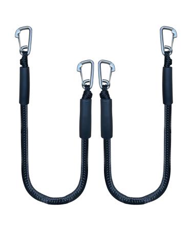Bungee Dock Line Double Clips Heavy Duty 316 Stainless Steel Clips Boat Ropes Mooring Ropefor for Boats PWC Built in Snubber Kayak Watercraft SeaDoo Jet Ski Pontoon Canoe Power Boat  2-Pack Black