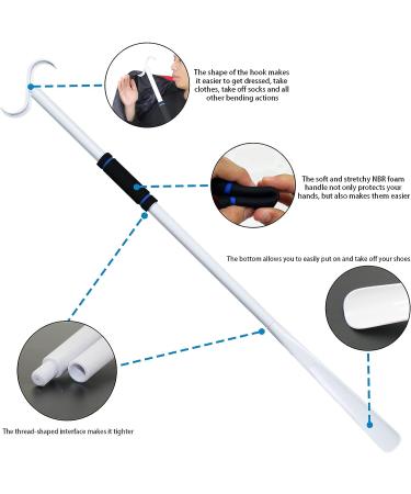 Dressing Stick Long Shoes Angle-Arthritis Aids for Elderly-Sock Removal Tool with Horn (AM0095-WHT) - Buy Online on GoSupps.com