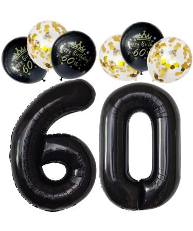 Printed Number 60 Balloons Black Unique 60th Birthday Decorations Men Women Including Printed Latex 60th Happy Birthday Balloons and Confetti Balloons 60-black