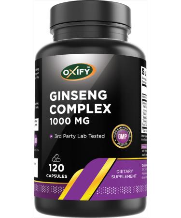 Oxify Ginseng Complex 1000 MG with B12 & Royal Jelly | 120 Capsules | Gluten-Free Non-GMO | Supplement Made in USA