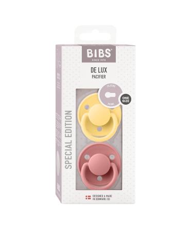 BIBSE de Lux 2-Pack BPA-Free Cherry Shape Silicone Pacifiers | Made in Denmark | 0-36 Months | Pale Butter/Dusty Pink - Buy Online on GoSupps.com