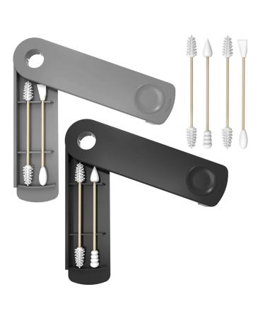 Reusable Cotton Swabs 4 Pcs Washable Portable Silicone Swab Double Tipped Silicone Cotton Buds for Makeup Ear Cleaning Beauty Treatment with 2 Dust-proof Cases - Black & Grey(Storage Clearace Sale) Gray - Buy Online on GoSupps.com
