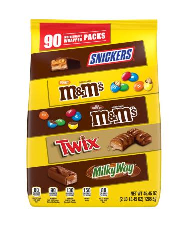 SNICKERS, M&M'S Milk Chocolate, M&M'S Peanut, TWIX & MILKY WAY Candy Variety Mix, 45.45 Ounces, 90 Pieces