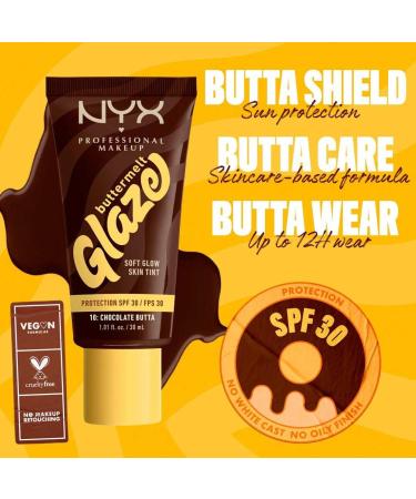  NYX PROFESSIONAL MAKEUP NYX Professional Makeup - Hydrating Foundation SPF 30 - Long-Lasting Wear Up to 12h - 93% Skincare Ingredients - Vegan Formula - Buttermelt Glaze Tint - Shade: Chocolate Buttermelt - 30ml - Buy Online on GoSupps.com