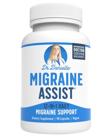 Best Migraine Relief Product with Magnesium - Migraine Assist Supplement with Quercetin Feverfew Butterbur CoQ10 from Dr. Danielle 90 Capsules