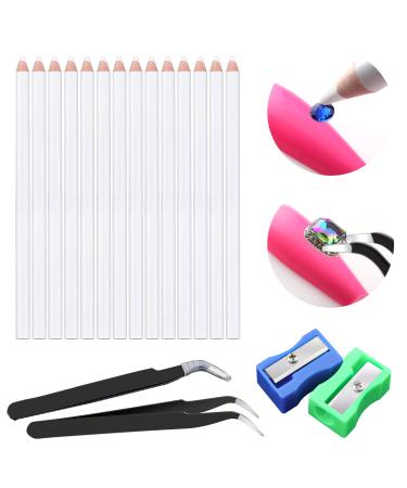 Rhinestones Picker Pencil for Nail Art Gem Crystal Pick up Tool 7-inch Rhinestone Pickup Pen 14Pcs with Pencil Sharpener 2Pcs + Tweezers 2Pcs 7in Picker Pencil Pack 1