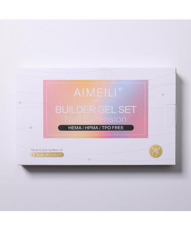 AIMEILI Builder Nail Gel Kit - 6 Colours 15ml, Clear Nude Pink Extension Gel Polish - UV LED Acrylic Builder Enhancement Kit - Buy Online on GoSupps.com
