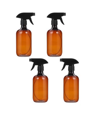 Uonlytech 4pcs Amber Plastic Spray Bottles 500ml Refillable Empty Spray with Black Trigger Sprayers for Essential Oils Cleaning Solutions
