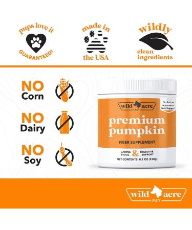 Wild Acre Pumpkin Powder for Dogs - No More Diarrhea or Scoots - Digestive Puree Treat or Food Topper - Fiber Supplement for Dogs with Prebiotics Pumpkin for Dogs- 8oz or 16oz 8.1 oz - Buy Online on GoSupps.com