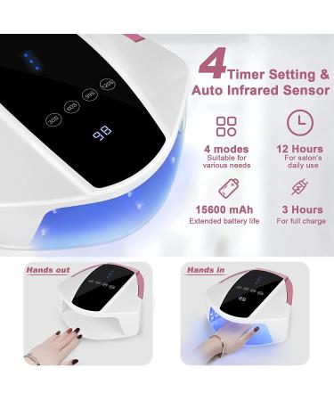 96w Rechargeable UV Nail Lamp | Cordless LED Light for Gel Nails | Portable Handle, Auto Sensor & 4 Timers | Professional Nail Curing Tool - Buy Online on GoSupps.com