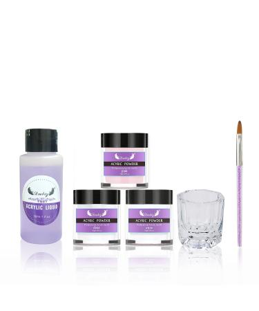 Cigopx Acrylic Nail Kit Acrylic Powder Liquid Set with Nail Brush 3 Colors Nail Powder Kit for Beginners Nail Art DIY Nail Beauty Tools