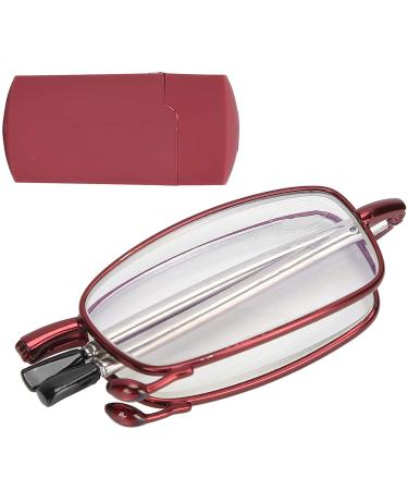 Bezax reading glasses fashion red reader foldable presbyopia glasses with portable case for older men and women (+350) attractively processed