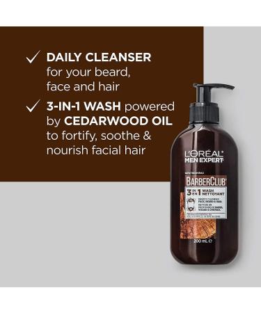 L'Oreal Paris Men Expert BarberClub 3-in-1 Hair Face and Beard Wash Mens Hair Face and Beard Shampoo Cleanses and Conditions with Cedarwood Essential Oil 200ml 3-in-1 Face Hair & Beard Wash - 200 mL - Buy Online on GoSupps.com