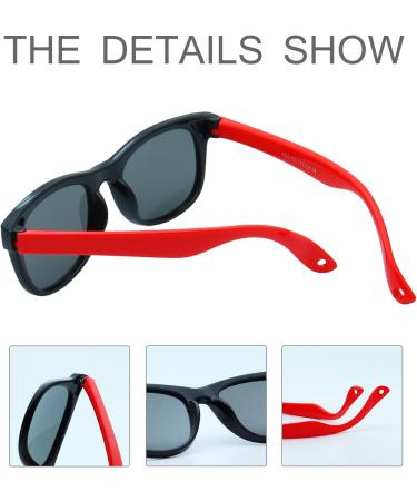 FOURCHEN Flexible Polarized Baby Sunglasses with Strap, Black Red, Age 0-3 - Buy Online on GoSupps.com