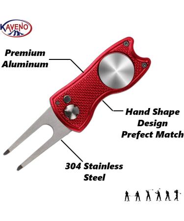 Kaveno Golf Divot Repair Tool - Foldable Stainless Steel Switchblade with Detachable Ball Marker - Red Fish Design - 2 Sets - Buy Online on GoSupps.com