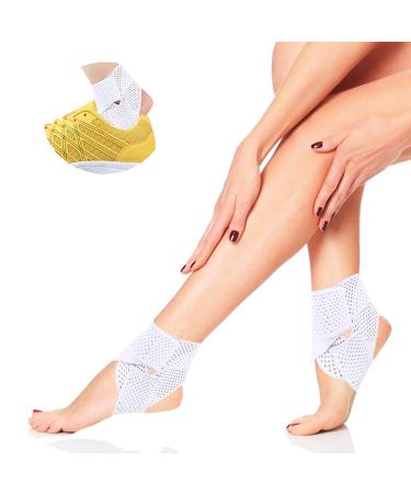 NELLHOMY Sport Ankle Brace for Men/Women(2 Pack) Adjustable Ankle Support Ankle Support for Plantar Fasciitis Relief Ankle Brace/Wrap for Sprained Ankle Achilles Tendon Recovery Sports(White L) Large White