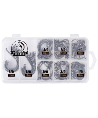 UCEC Circle Hooks Fishing Hooks 2X Strong Customized Offset Sport Circle Hooks Black High Carbon Steel Octopus 150pcs/box - Size:#1 1/0 2/0 3/0 4/0 5/0 6/0 8/0