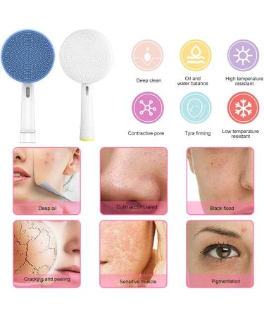2pcs Facial Cleansing Brush Set - Remove Blackheads & Deep Clean | Electric Face Cleaning Brush Head & Sponge - Blue & White - Buy Online on GoSupps.com