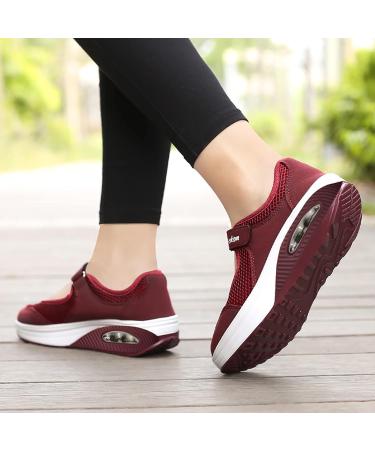 PGOJUNI Women's Diabetic Walking Sneakers with Arch Support - Wine - Buy Online on GoSupps.com