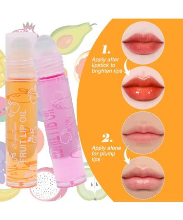Fruity Roll On Lip Gloss Colorless Transparent Lip Oil Lip Balm Moisturizing Shiny Liquid Lipstick for Long Lasting Lips (6 Sticks) - Buy Online on GoSupps.com