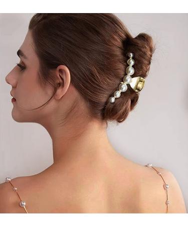 Gold Pearl Hair Clips for Women and Girls - Large Jumbo Claw Clip for Thick Hair - Metal Hair Accessory - Buy Online on GoSupps.com