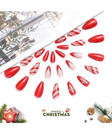 Vatocu Christmas False Nails - Short Red Press on Nails with Snowflakes, Elk, and Snowman Design - 24pcs Set for Women and Girls - Buy Online on GoSupps.com