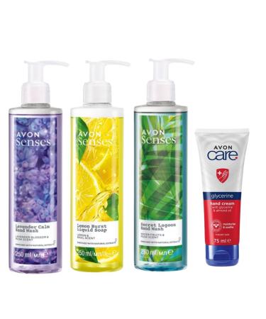 Avon Senses Liquid Soap Hand Wash and Hand Cream Set | Lemon | Lavender | Water Fruits | Glycerine & Almond Oil