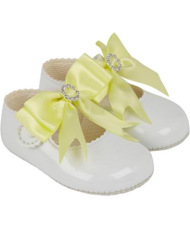Baypods Baby Girls Soft Soled Pre Walker Shoes with Diamante Bow - Made in England | White Lemon | Size 1 UK Child - Buy Online on GoSupps.com