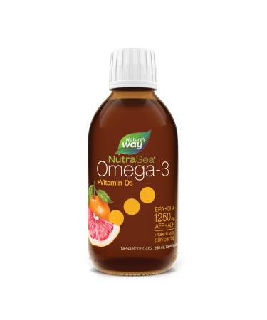 Nature's Way NutraSea Omega-3 and Vitamin D Supplement - Fish Oil with 1250mg EPA and DHA 1000 IU Vitamin D3 Support Healthy Heart and Brain Help Build Strong Bones and Teeth & Help Support Immune System - Grapefruit Tangerine Flavour 200 mL Liquid