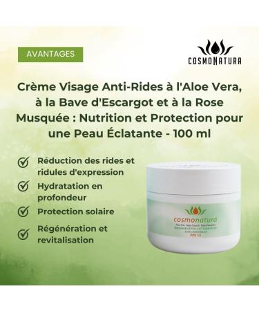 Anti-wrinkle face cream with aloe vera snail slime and rosehip: nutrition and protection for radiant skin cosmonature 100 ml SPF15 - Buy Online on GoSupps.com