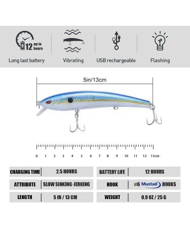 TRUSCEND Electronic Twitching Jerkbait LED Robotic Minnow Fishing Lure - USB Rechargeable - Slow Sinking Bass Lures - BlueGreen - Ideal for Freshwater, Saltwater, Ice, and Night Fishing - Buy Online on GoSupps.com