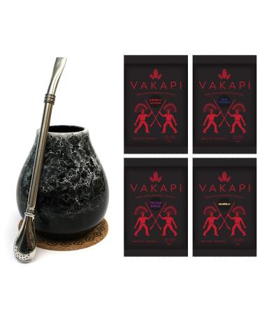 Mate Green Mate Ceaker Set |Mate Tea Starter Set |Ceramic mug marmol Dark 350ml stainless steel Bombilla Vakapi Mate Tea from Paraguay |Coffee alternative |Strong suggestion blue