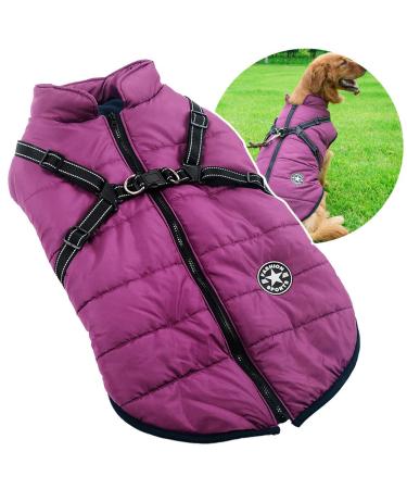 2-in-1 dog winter coat with dishes for large dogs outdoor warm big dog jacket cold weather padded dog vest clothing for cats puppies large dogs 3xl purple
