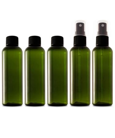 5x100ml recycled plastic bottles with sprays and screw caps 100ml emptiness refillable travel bottles for toilet items liquids cosmetics Transparent containers BPA-free For hand luggage screw cap and spray head