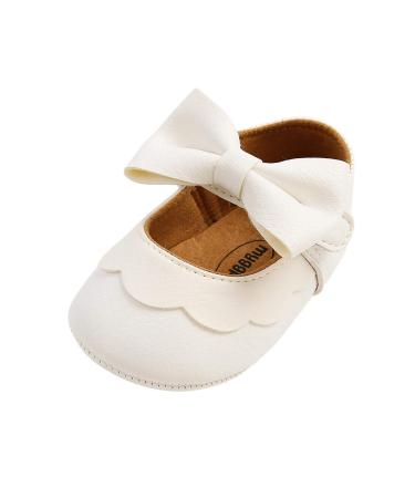 Baby Girls First Walking Shoes Mary Jane PU Leather Anti-Slip Princess Shoes Infant Baby Shoes 12-18 Months E White