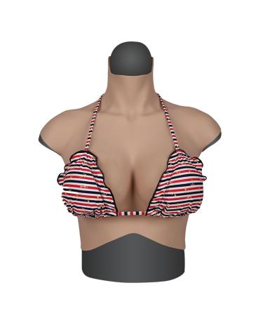 Knobco soft silicone breasts with high collar form fake breast breast enlargement suitable for mastectomy weddings performances Christmas halloween (color: ivory white size: xl h cup) x-large h cup ivory white