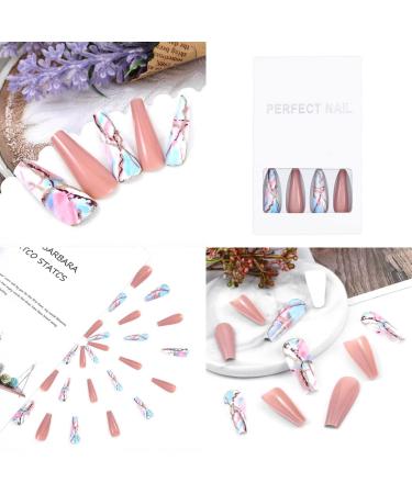 Sethexy Long Pink Ballerina Artificial Nails | 24 Shiny Coffin Press-On Nails with Adhesive for Women - Buy Online on GoSupps.com