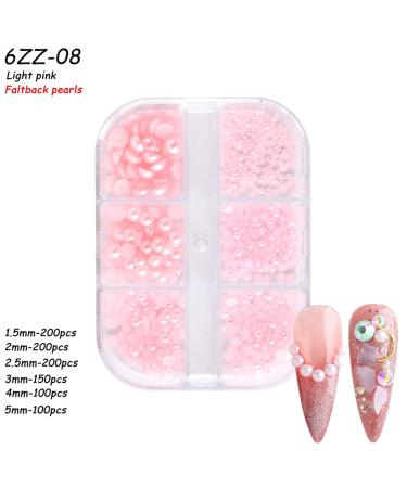 YOSOMK 2 Boxes Nail Art Pearls - White Pink Half Round Charms for Women Nail Decorations | Mixed Sizes 1.5mm-5mm Nail Accessories - Buy Online on GoSupps.com