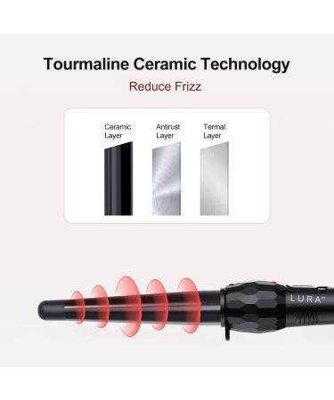 LURA Ceramic Tourmaline Coating Curling Wand 3/4-1 1/4 Inch - Black Curler with 2 Heat Settings - Suitable for All Hair Types - Buy Online on GoSupps.com