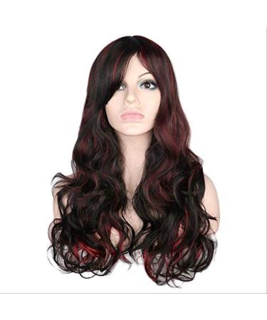 Women Long Wavy Natrual Mixed Blonde Wig Black Red Heat Resistant Synthetic Hair Wigs 22inches Black Red black red