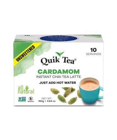 QuikTea Unsweetened Cardamom Chai Tea Latte - 10 Count Single Box - All Natural Preservative Free Authentic Chai 5.64 Ounce (Pack of 1)