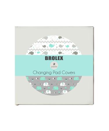 2 Pack Stretchy Jersey Knit Changing Pad Covers for Boys and Girls - Elephant & Whale Grey Teal Animal Prints - Buy Online on GoSupps.com