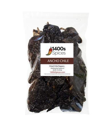 1lb Ancho Chili Dried Peppers, Whole Dried Chile Mexican Peppers, Dried Mexico Chiles for Tasty Cooking Recipes, Dry Ancho Chile Peppers by 1400s Spices 1 Pound (Pack of 1)