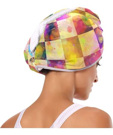 Colorful Checkerboard Hair Drying Towel - 2 Pack Microfiber Hair Turbans for Women | Ideal for Wet & Curly Hair - Buy Online on GoSupps.com