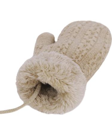 Baby Toddler Cute Winter Knitted Mittens with Fleece Lining - Beige | Ages 1-4 Years - Buy Online on GoSupps.com