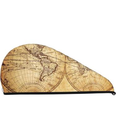 Vintage World Map Microfiber Hair Towel | Soft Super Absorbent Coral Velvet Wrap for Long Curly & Thick Hair - Quick Dry Solution for Women - Buy Online on GoSupps.com