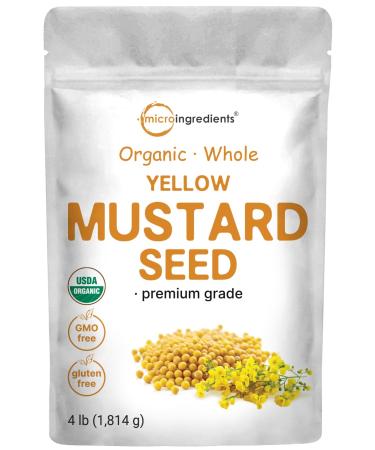 Organic Whole Yellow Mustard Seeds 4 lb (64 oz) | Premium Grade Seeds | Mild & Raw Mustard Flavor | Great for Pickling Spice Blends & Seasoning | Non-GMO Bulk Supply