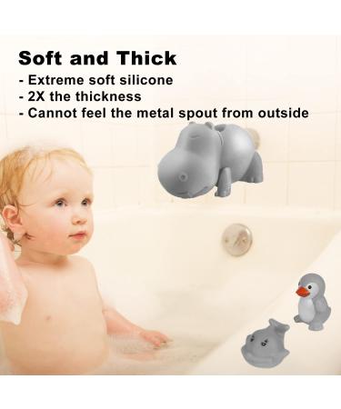 Bath Spout Cover for Kids - Silicone Faucet Protector Hippo Gray with Free Bathtub Toys - Kids Bathroom Accessories - Buy Online on GoSupps.com