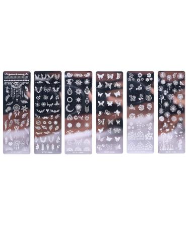 Lurrose 6 pieces Nail Stamping Plates DIY stainless steel nail art plate template butterflies flowers nail pressure plate for girls women